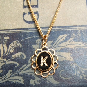 Vintage Initial Necklace 1960s Deadstock Charm Initial Necklace Vintage West German Glass Letter Charm by elisabeth phillips jewelry