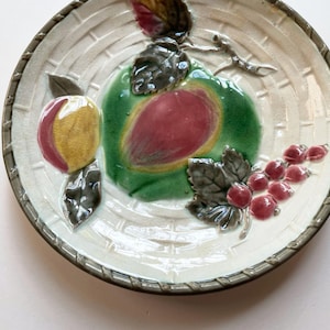 Antique Majolica Plate Fruit Basketweave Wedgwood Argenta Cream Victorian Chic Elegant Vintage Home Decor Modern Farmhouse Country Kitchen