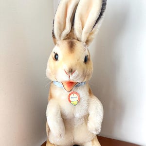 Vintage Steiff Standing Rabbit Manni Begging Large Bunny 18” 1960s Retro Mid Century Plush Whimsical Christmas Miniature German Chest Tag