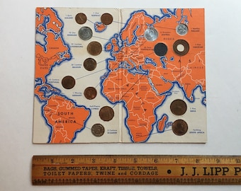 Vintage Wheaties General Mills Cereal Premium Giveaway International Coin Collection Foreign Coin Atlas Map Folder 1950s Mid Century Retro