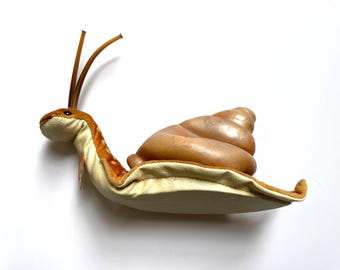 Vintage Original Steiff Brown Velvet Snail Nelly 6” Long Chest Tag Plastic Shell Collectible Steiff Plush Toy 1960s Rare Hard to Find