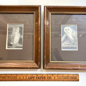 Vintage Owl Pair Art Hand Drawn Pencil Drawings Artist original frames 1970s Retro Farmhouse Lakehouse Cottage Chic Decor Bird Lovers Gift image 4