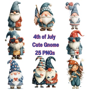 4 juillet mignon gnome PNG Bundle, clipart fête de l'indépendance patriotique, sublimation graphique gnome des États-Unis, téléchargement numérique pour travaux manuels et décoration