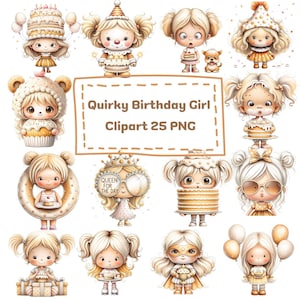 Skurrile Geburtstagskind Clipart, niedliches Geburtstagskind, Sofort Download, wunderliche Geburtstag, DIY Geburtstagskarte, niedliches digitales PNG-Bundle