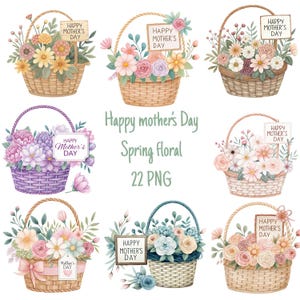 Happy Mothers Day Spring Floral Clipart Set Watercolor PNG Mother&#39;s day PNG Graphics, Mother&#39;s day sublimation, Commercial Use Included