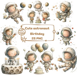 Astronaut Birthday Party Clipart Set - 25 PNG Digital Download Space Clipart - Boy Birthday Clipart - UFO Clipart Cute Planets