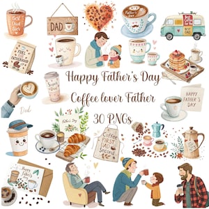 Vatertag Kaffee Clipart Bundle - Cute Coffee Loving Dad PNGs Kaffee Clipart, Kaffeeliebhaber, Papa Clipart Png, digitaler Download, Scrapbook