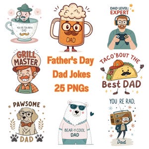 Paquete de chistes divertidos para el Día del Padre: 25 diseños lindos y divertidos para papá, sublimación, tarjetas, regalos, tazas, camisetas y más.
