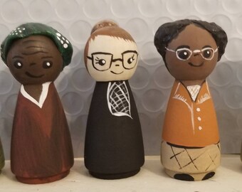 Women Trail Blazers in History, Five Iconic Peg Doll Collection, Handsculpted and Handpainted.