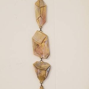 The Golden Six Clay Crystal Gem Hand sculpted wall Art sculpture with crescent moon drop.