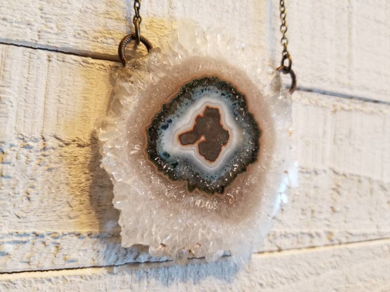 The SPECTACULAR Amethyst Quartz Stalactite Slice Amulet Necklace