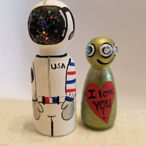 Astronaut and Happy Alien Peg Doll Set. I love you to the moon and back.