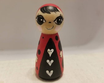 The Lady Bug Peg Doll Hand painted.
