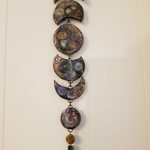 The Six Moon Phase Wall Art Sculpture with Desert Jasper and Gem slice drop.