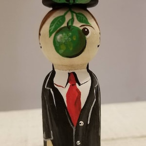 The René Magritte Iconic Surrealist Artist .Hand Sculpted/Painted Peg Doll.