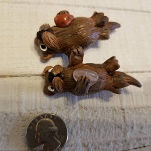 The Two Cute back floating Hand sculpted /painted Sea Otter Peg Dolls Holding Paws with Natural Tumbled Crystal Stones. image 7