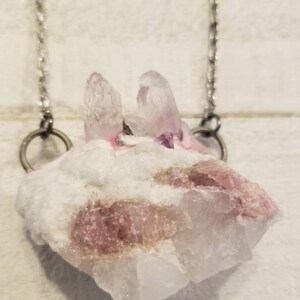 Pink Tourmaline in Quartz Raw Stone Amulet with Amethyst points.