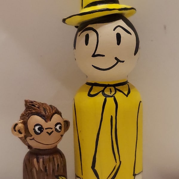 Curious George and The Man With the Yellow Hat Peg Doll Set