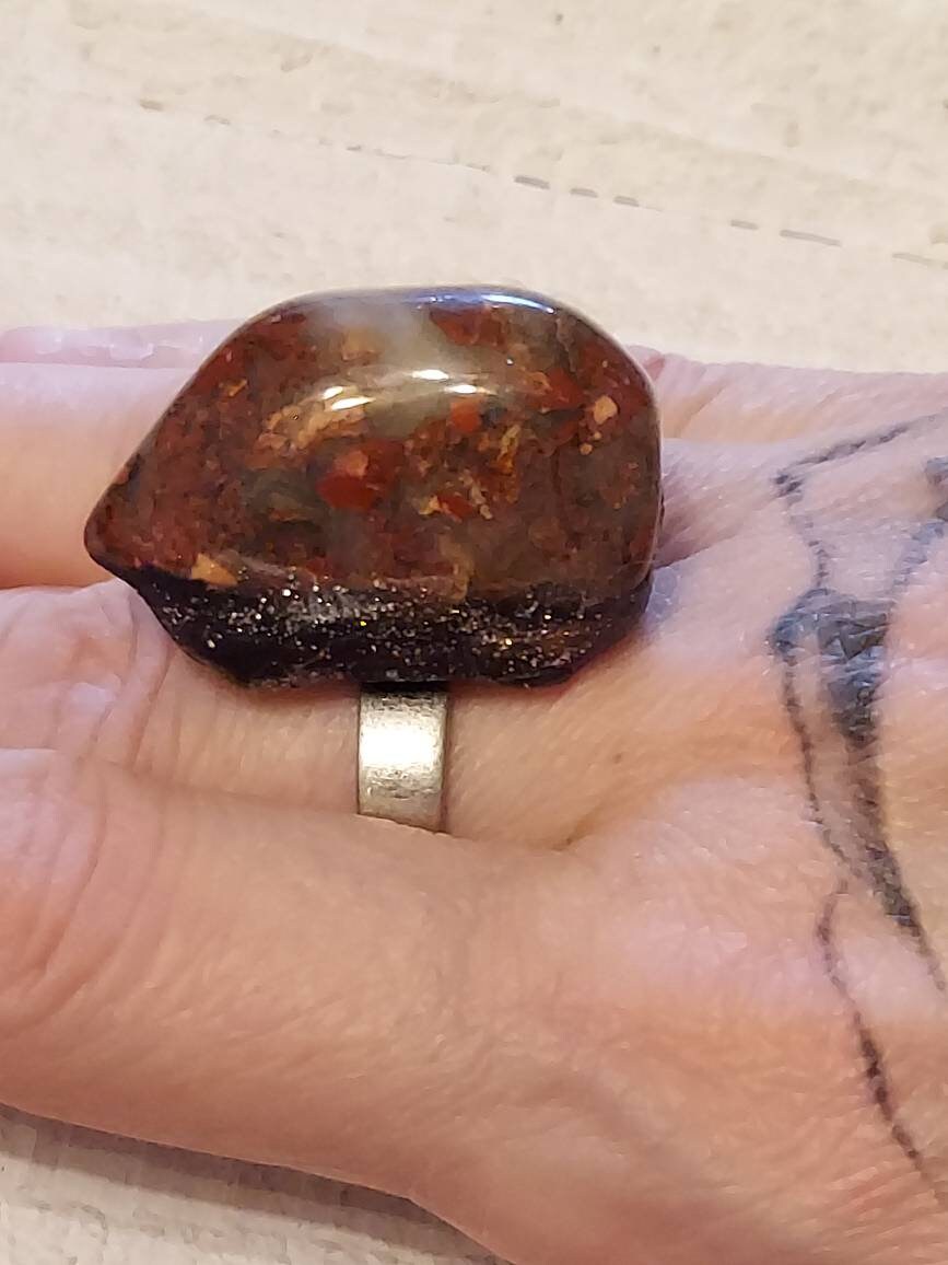 Ring in Smooth Stunning Red Jasper on Silver Adjustable Band
