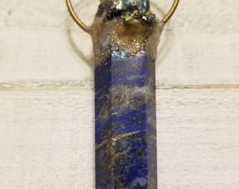 Luscious Lapis lazuli crystal point talisman necklace with glittering blue druzy.