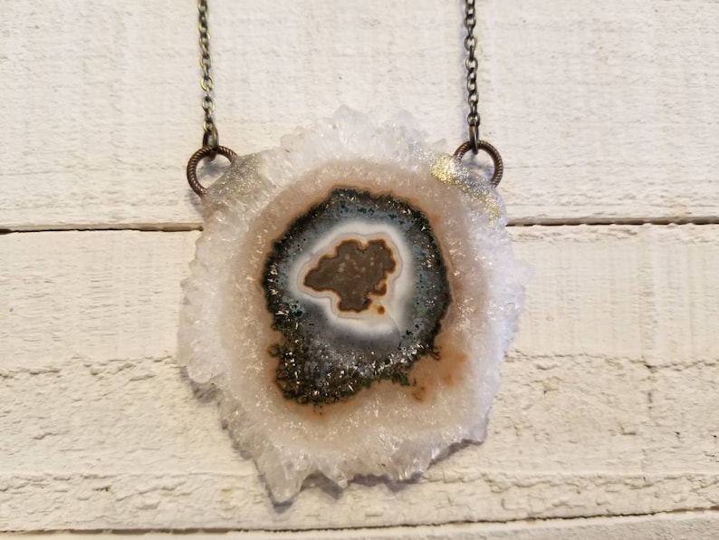 The SPECTACULAR Amethyst Quartz Stalactite Slice Amulet Necklace