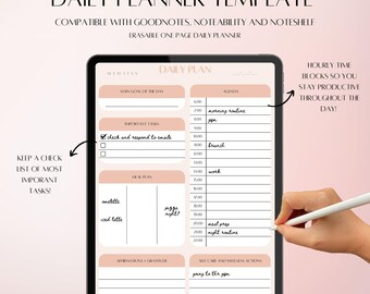 Planificador diario / Goodnotes, Notability, Noteshelf / Planificador sin fecha / Diario digital para iPad / Lista de tareas por horas / Planificador minimalista