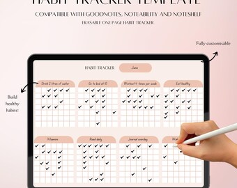 Plantilla de seguimiento de hábitos / Goodnotes, Notability, Noteself / Hábitos saludables / Planificador digital para iPad / Planificador diario / Productividad /