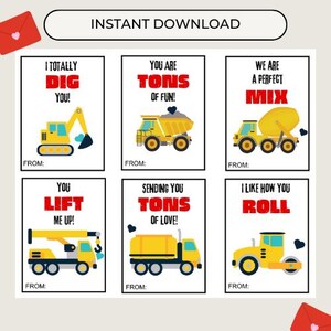 Cartes de Saint-Valentin Construction pour enfants, étiquettes imprimables pour la Saint-Valentin, cartes de Construction pour enfants Vday, téléchargement immédiat