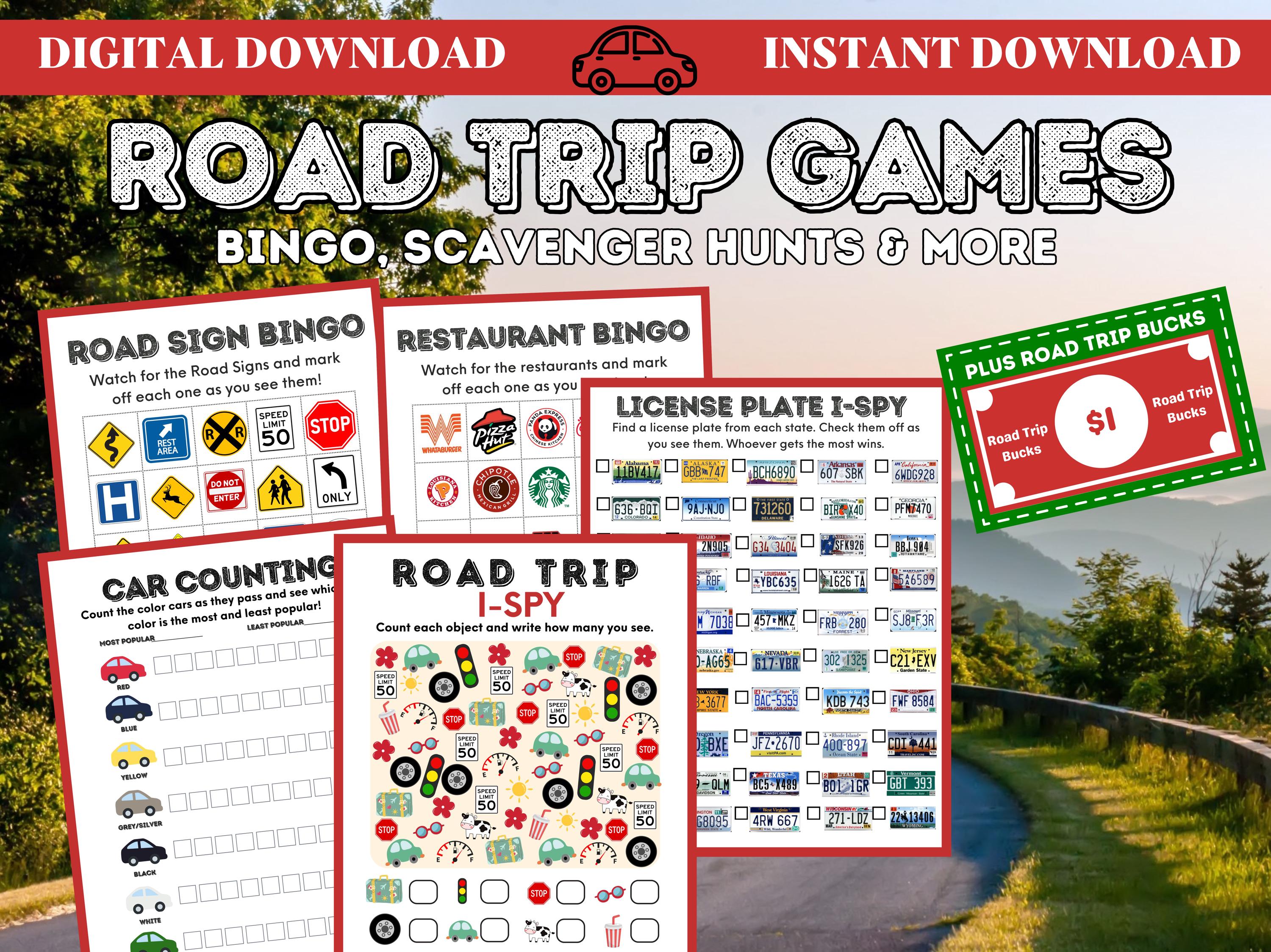 Car Bingo, Kids Road Trip Games, Road Trip Bingo, Car Games, Travel Printables, Family Vacation, Scavenger Hunt, Road Trip Activities
