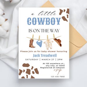 Cowboy Baby Shower Invitation Template, A Little Cowboy Baby Shower Invitation, Western Baby, Rodeo Baby, Cowboy Shower, Baby Shower Cowboy