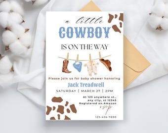 Cowboy Baby Shower Invitation Template, A Little Cowboy Baby Shower Invitation, Western Baby, Rodeo Baby, Cowboy Shower, Baby Shower Cowboy