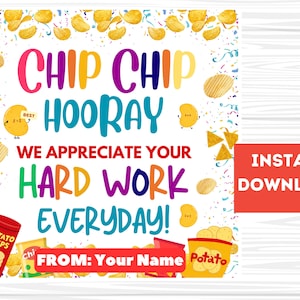 Chip Chip Hooray Appreciation Tag Template, Printable Chip Tag, Editable Teacher Staff Nurse Favor Tag, Instant Download, Staff Appreciation