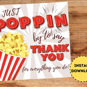 EDITABLE / Etiquetas de agradecimiento para maestros con palomitas de maíz / Etiquetas de regalo / Etiqueta de agradecimiento / Etiqueta de cuidado infantil / Etiqueta de regalo para maestros / Solo paso para decir gracias