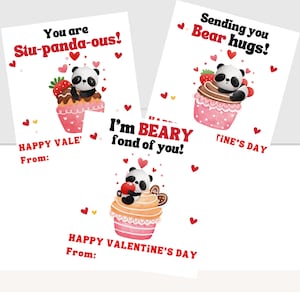 Panda-valentijnskaart, Valentijnsdagkaarten voor kinderen, valentijnscadeau klas, afdrukbaar valentijnscadeau school, uitwisseling valentijn