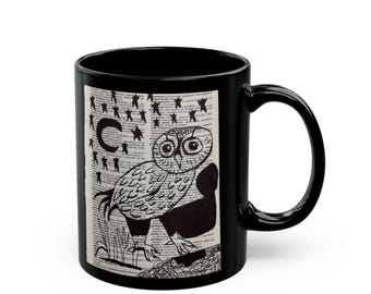 Taza de búho, cerámica negra, diseñada por Mac Torrez, linda taza de café con forma de animal, regalo único para amantes de las aves, taza de té, vajilla de cerámica personalizable