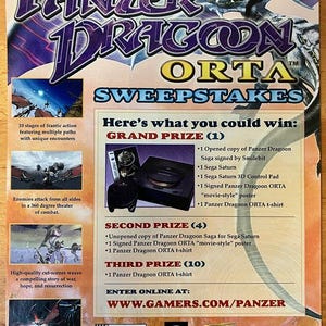 Panzer Dragoon Orta/Saga SEGA SATURN Console Contest Print Ad/Poster Official