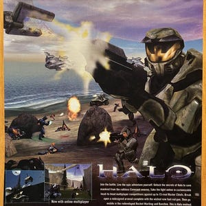 Póster/anuncio impreso vintage para PC de Halo Combat Evolved 2001, arte promocional original auténtico