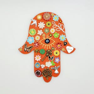 Colorful Hamsa Wall Decor: Hand of Fatima Amulet with Charms