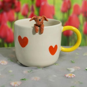 Caneca personalizada para animais de estimação com figura 3D de cachorro/gato, caneca de cerâmica feita à mão, caneca para animais de estimação Peekaboo, presente memorial para amantes de animais de estimação, caneca personalizada para animais de estimação, xícara de café