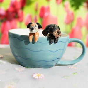 Caneca personalizada para animais de estimação com figura 3D de cachorro/gato, caneca de cerâmica feita à mão, caneca para animais de estimação Peekaboo, presente memorial para amantes de animais de estimação, caneca personalizada para animais de estimação, xícara de café