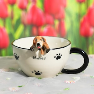Caneca personalizada para animais de estimação com figura 3D de cachorro/gato, caneca de cerâmica feita à mão, caneca para animais de estimação Peekaboo, presente memorial para amantes de animais de estimação, caneca personalizada para animais de estimação, xícara de café