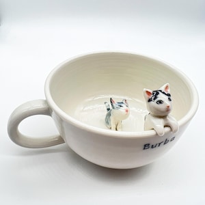 Custom Pet Mug with 3D Dog/Cat Figure Handmade Ceramic Mug Peekaboo Pet Mug Memorial Gift for Pet Lovers Personalized Pet Mug Coffee Cup