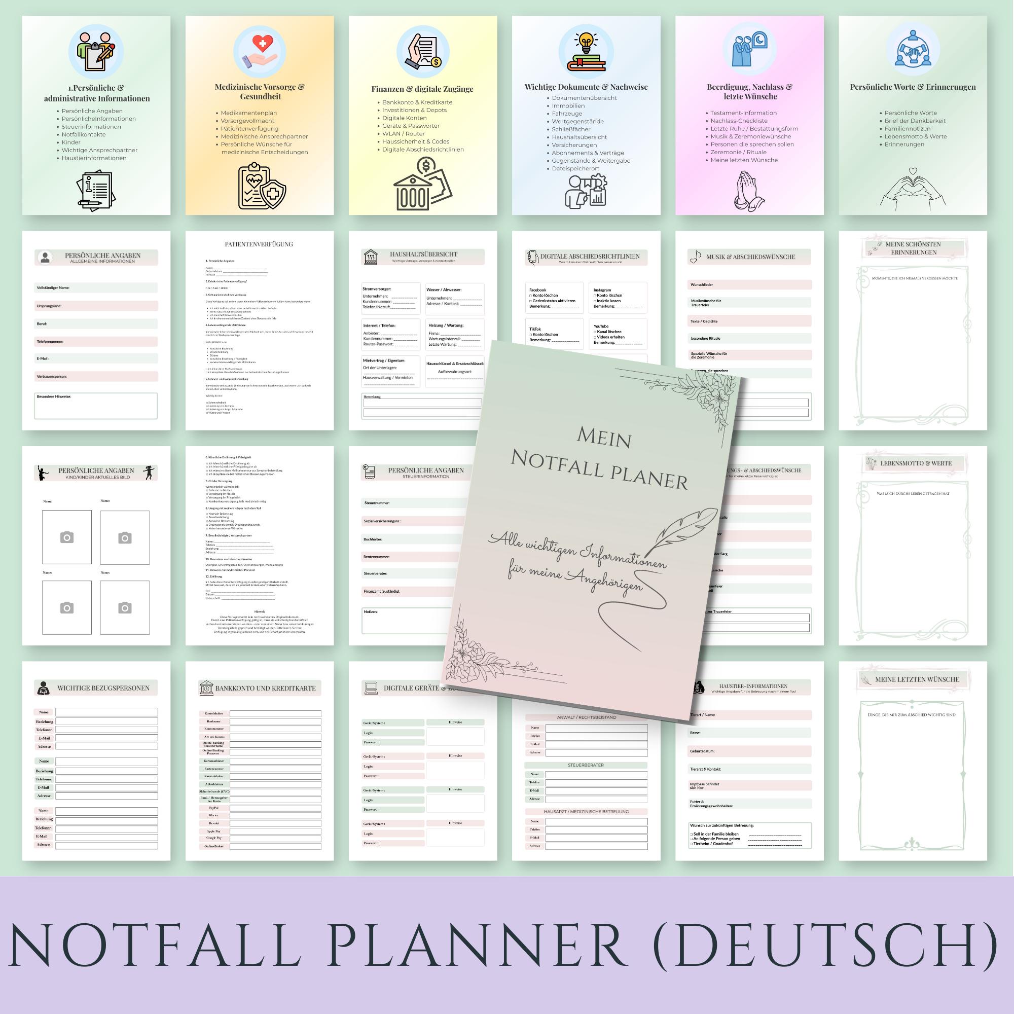 Notfallplan Ordner Notfallplaner PDF zum Ausdrucken, Vorsorgeplaner A4 A5, Notfallordner ...