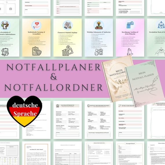 Notfallplaner & Notfallordner Bundle | Vorsorgeplaner, Patientenverfügung, Vorsorgevollmacht, Testament Vorlagen | Vorsorge Komplettpaket