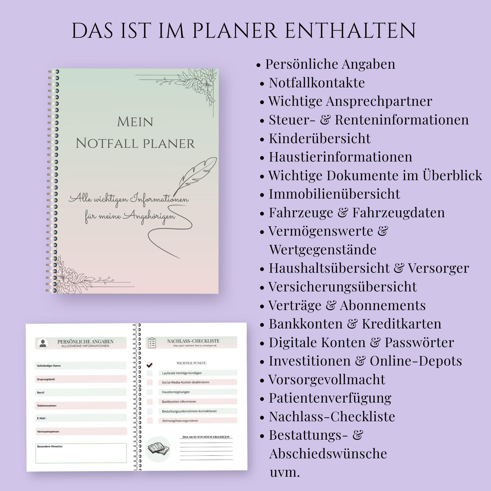 Notfallplan Ordner Notfallplaner PDF zum Ausdrucken, Vorsorgeplaner A4 A5, Notfallordner ...