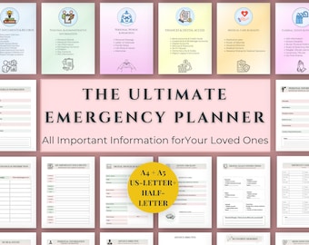 Planificador de emergencias imprimible | Carpeta para el final de la vida | Organizador de planificación patrimonial | Documentos importantes, finanzas e información médica A4 A5 Carta estadounidense