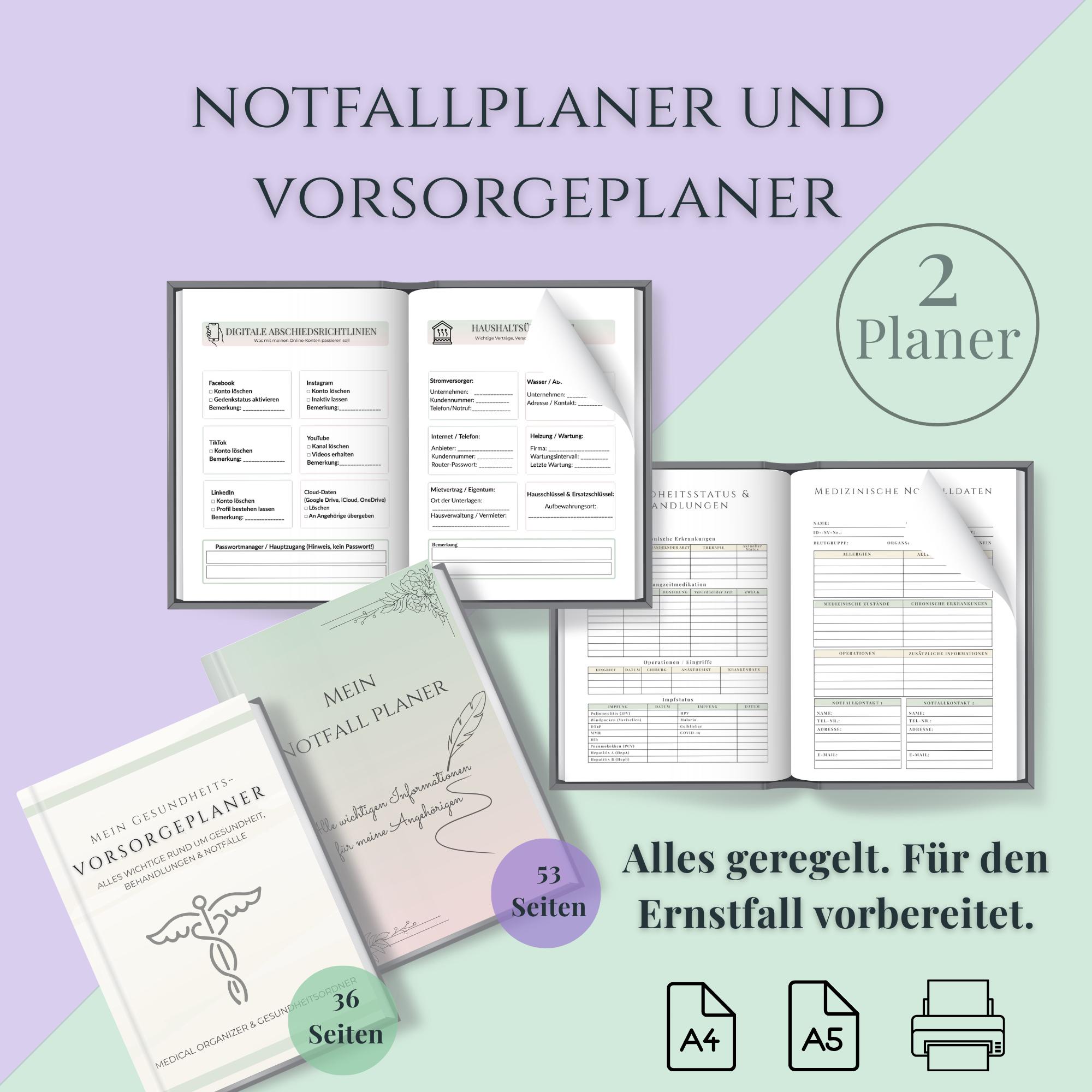 Notfallplan Ordner Notfallplaner & Vorsorgeplaner Bundle Deutsch | Notfallordner ...