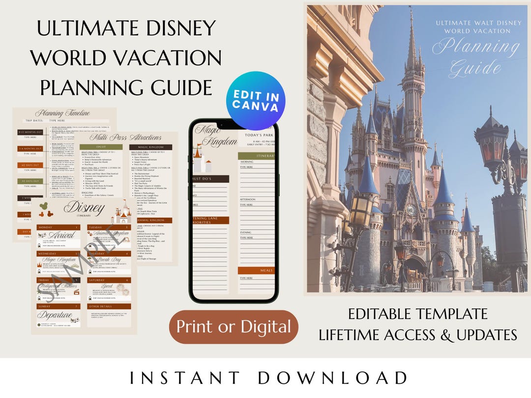 Disney World Vacation Planner, Customizable Canva Template (digital