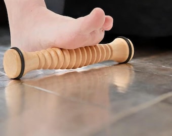 Wooden foot roller for deep tissue massage, plantar fasciitis relief, and stress reduction