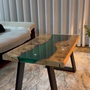 Epoxy Olive Table, Colored Epoxi, Custom Epoxy Resin Table with Live Edge, Dining Table, Kitchen, Coffee Table, Handmade Office Table